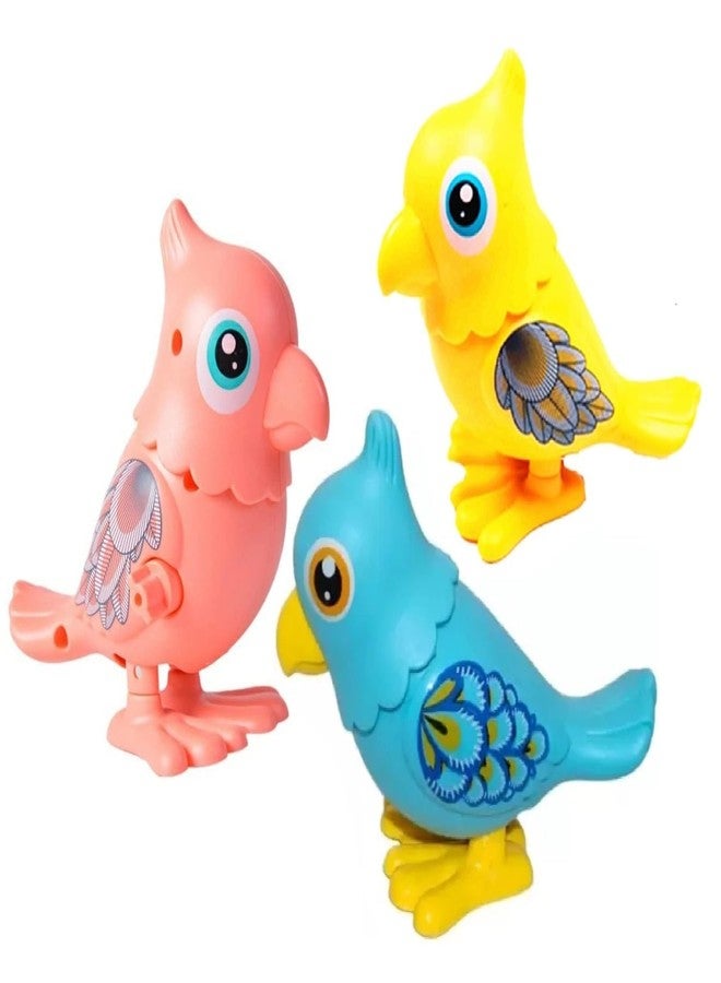 IndusBay® Pack of 3, Key Operated Jumping Hopping Parrot Bird Wind up Flipping Clockwork Animal Toy for Kids, Multicolor - Image 1